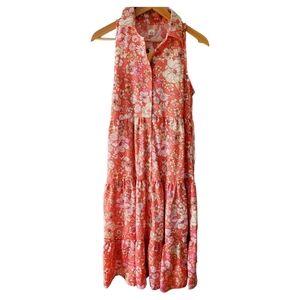 B.O.G. Collective Flrral Sleeveless Prairie Style Dress Salmon Pink Size Medium